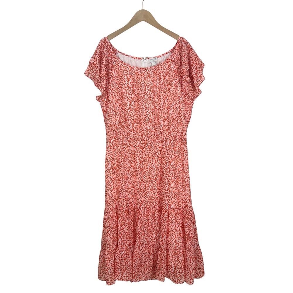 NWT J. Crew Red/Orange Floral Print Short Sleeve Ruffle Dress Size 10